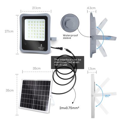 Aigostar - Projecteur solaire à intensité variable LED/100W/3,2V IP65 10000 mAh + Télécommande