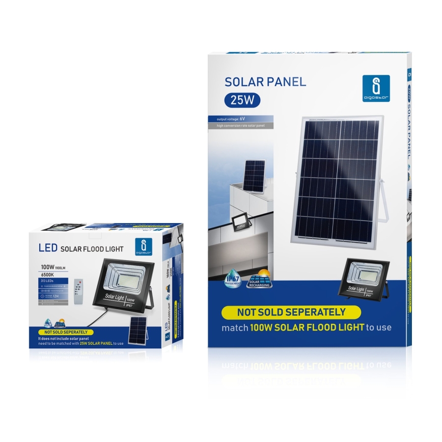Aigostar - Projecteur solaire à intensité variable LED/100W/3,2V IP67 2000 mAh + Télécommande
