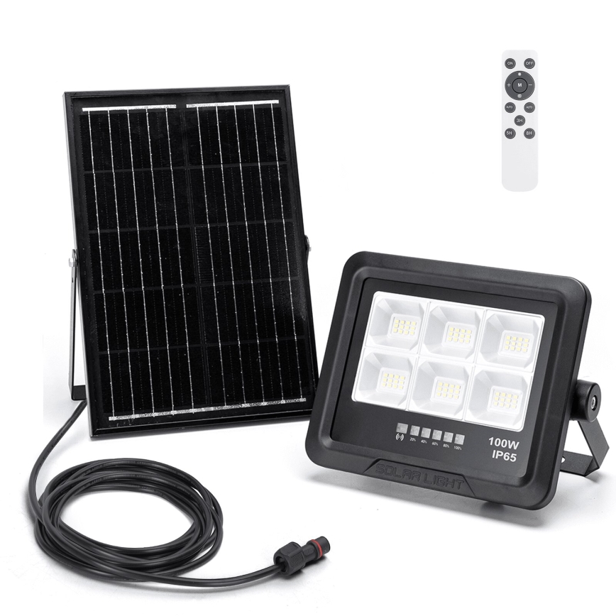 Aigostar - Projecteur solaire à intensité variable LED/100W/3,4V IP65 + Télécommande