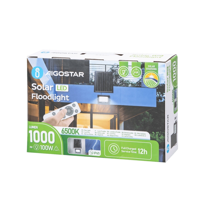 Aigostar - Projecteur solaire à intensité variable LED/100W/3,4V IP65 + Télécommande