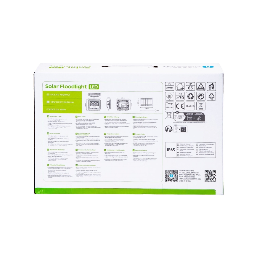 Aigostar - Projecteur solaire à intensité variable LED/100W/3,4V IP65 + Télécommande