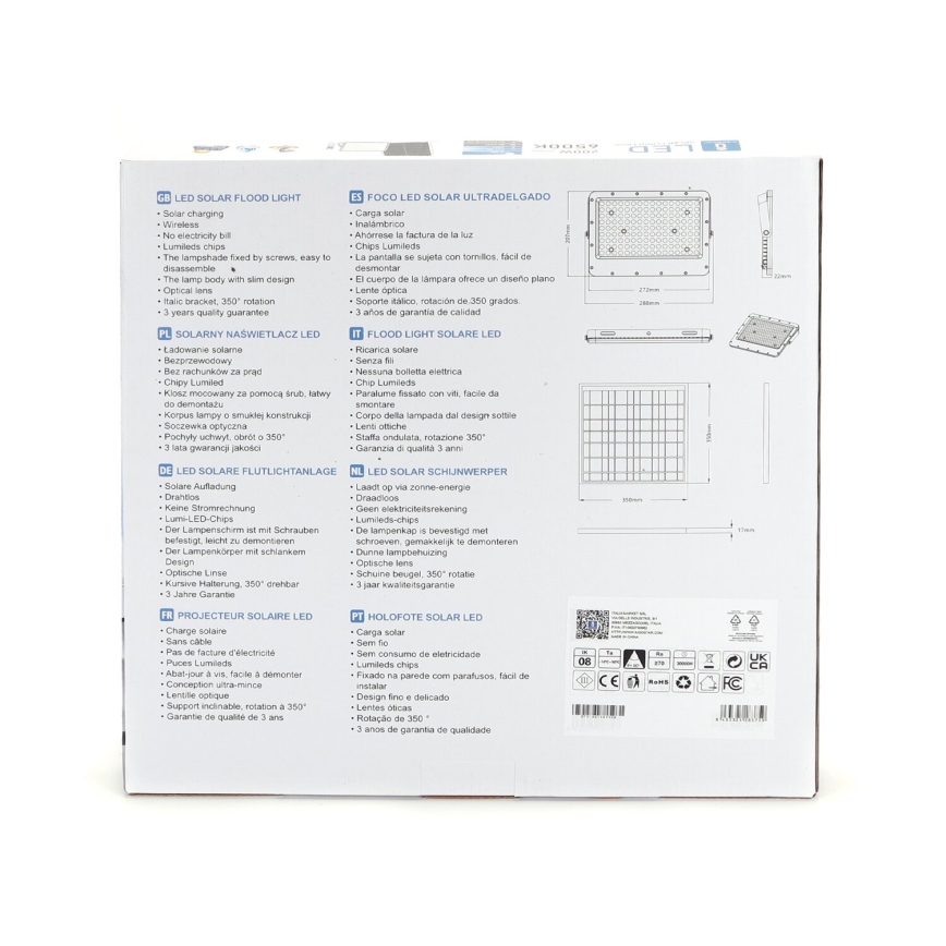Aigostar - Projecteur solaire à intensité variable LED/200W/3,2V IP65 + Télécommande
