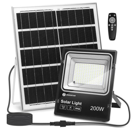Aigostar - Projecteur solaire à intensité variable LED/200W/3,2V IP66 + Télécommande
