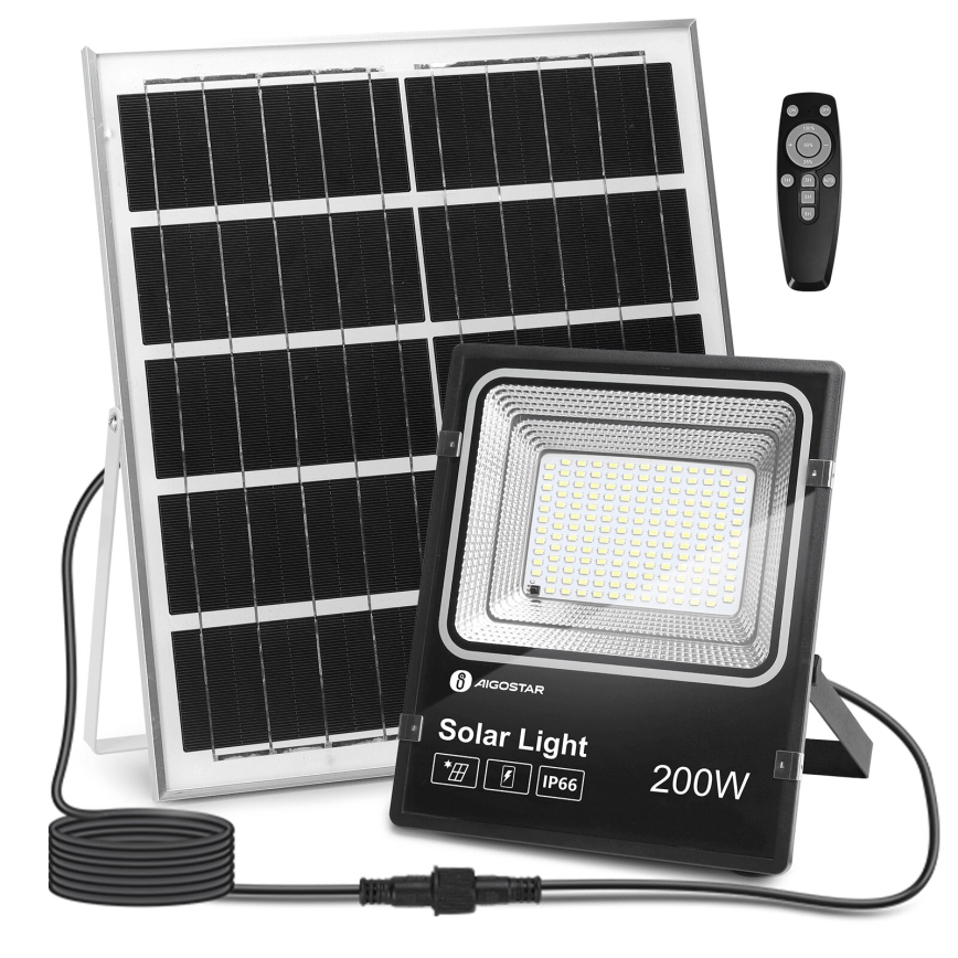 Aigostar - Projecteur solaire à intensité variable LED/200W/3,2V IP66 + Télécommande