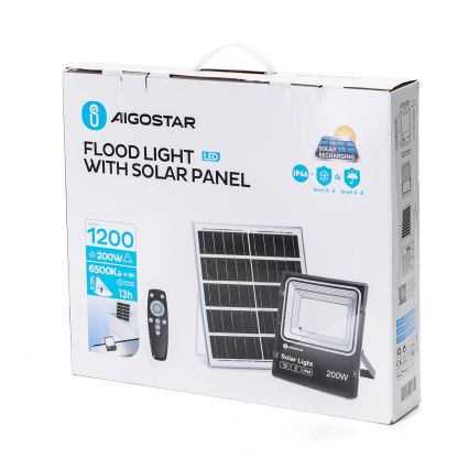 Aigostar - Projecteur solaire à intensité variable LED/200W/3,2V IP66 + Télécommande