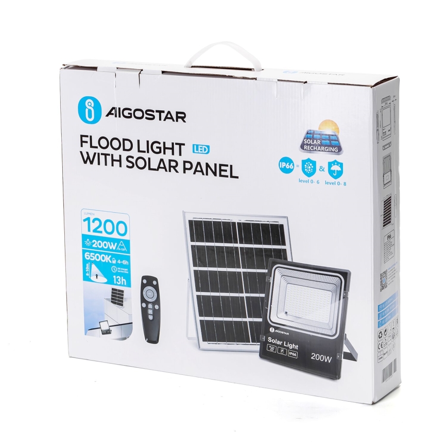 Aigostar - Projecteur solaire à intensité variable LED/200W/3,2V IP66 + Télécommande