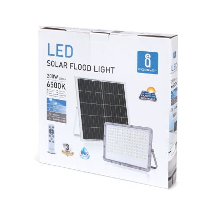 Aigostar - Projecteur solaire à intensité variable LED/200W/3,4V IP65 + Télécommande