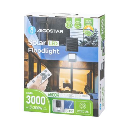 Aigostar - Projecteur solaire à intensité variable LED/300W/3,4V IP65 + Télécommande