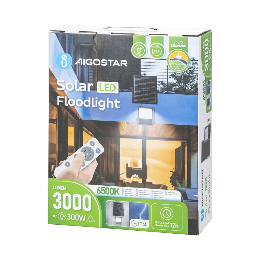 Aigostar - Projecteur solaire à intensité variable LED/300W/3,4V IP65 + Télécommande