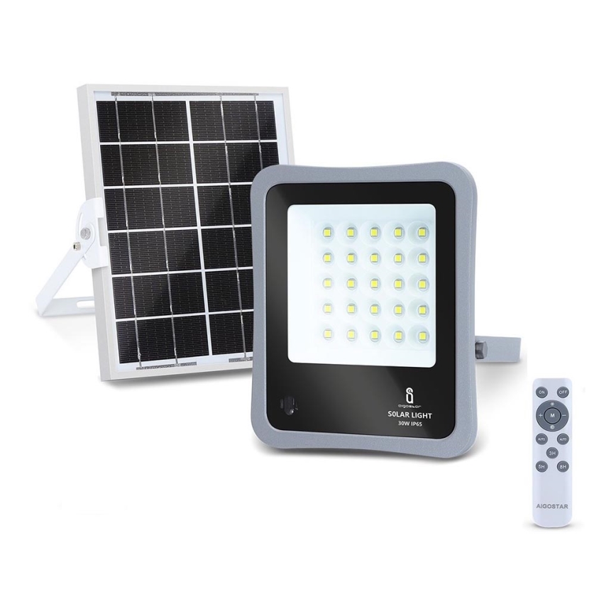 Aigostar - Projecteur solaire à intensité variable LED/30W/3,2V 20000 mAh IP67 + Télécommande
