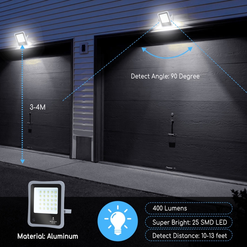 Aigostar - Projecteur solaire à intensité variable LED/30W/3,2V 20000 mAh IP67 + Télécommande