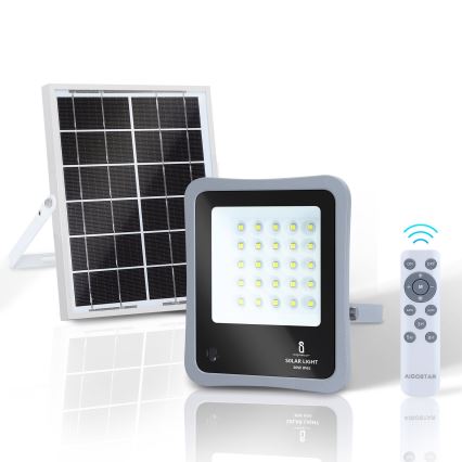 Aigostar - Projecteur solaire à intensité variable LED/30W/3,2V 20000 mAh IP67 + Télécommande