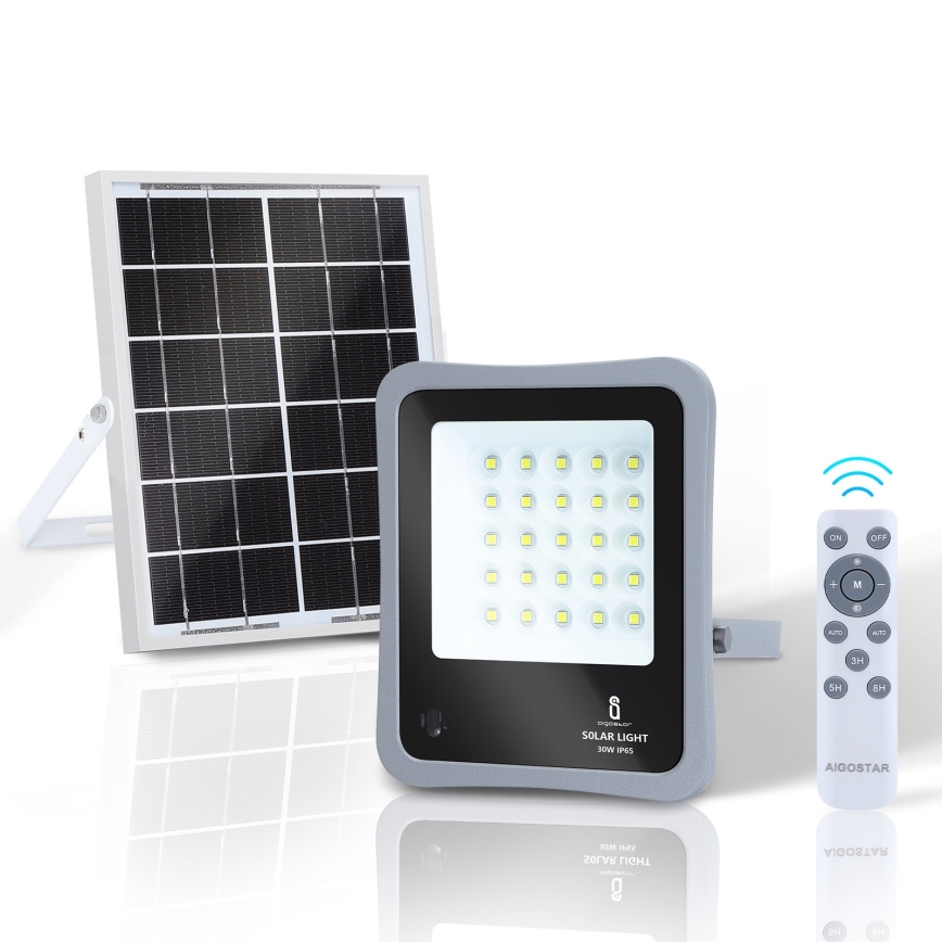 Aigostar - Projecteur solaire à intensité variable LED/30W/3,2V 20000 mAh IP67 + Télécommande