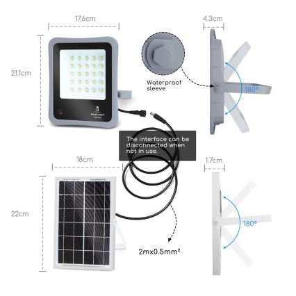Aigostar - Projecteur solaire à intensité variable LED/30W/3,2V 20000 mAh IP67 + Télécommande