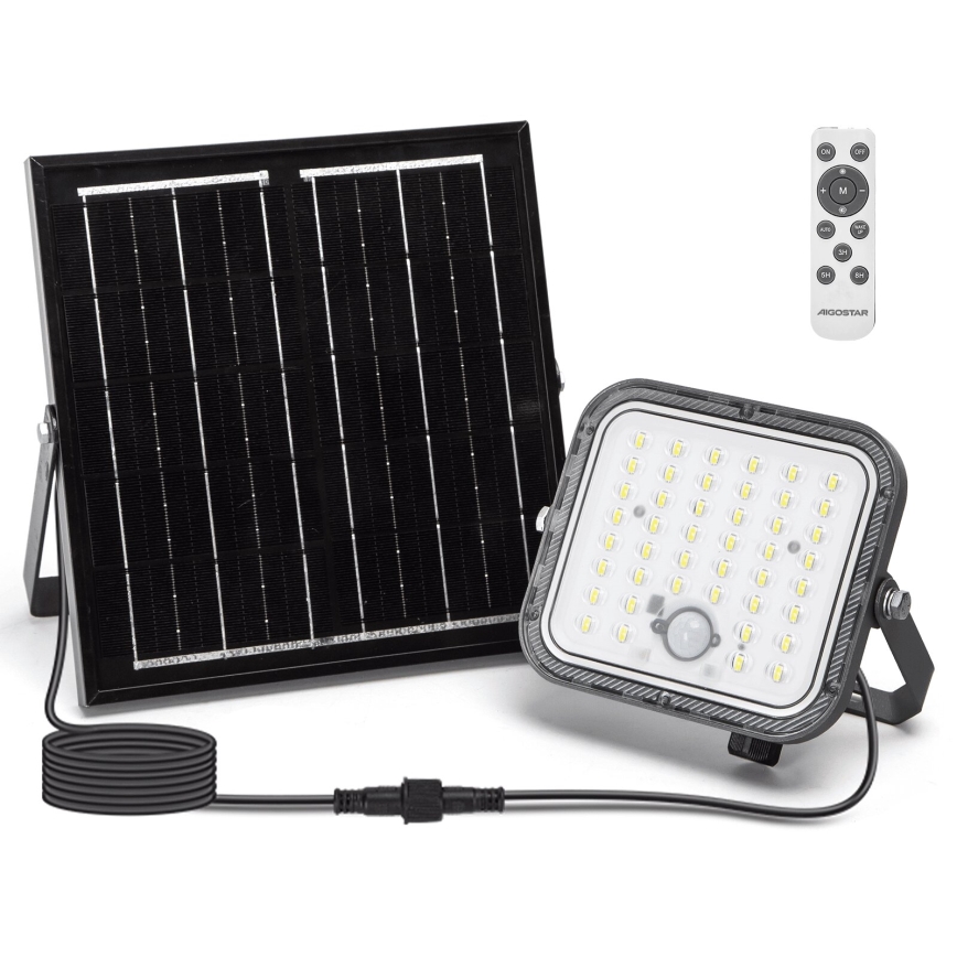Aigostar - Projecteur solaire LED dimmable avec capteur LED/80W/3,4V 6500K IP66 4000 mAh + télécommande