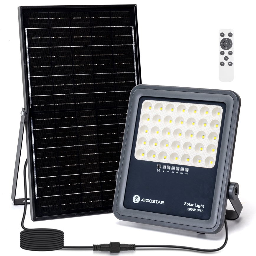 Aigostar - Projecteur solaire LED dimmable LED/200W/3,4V IP65 15000 mAh + télécommande