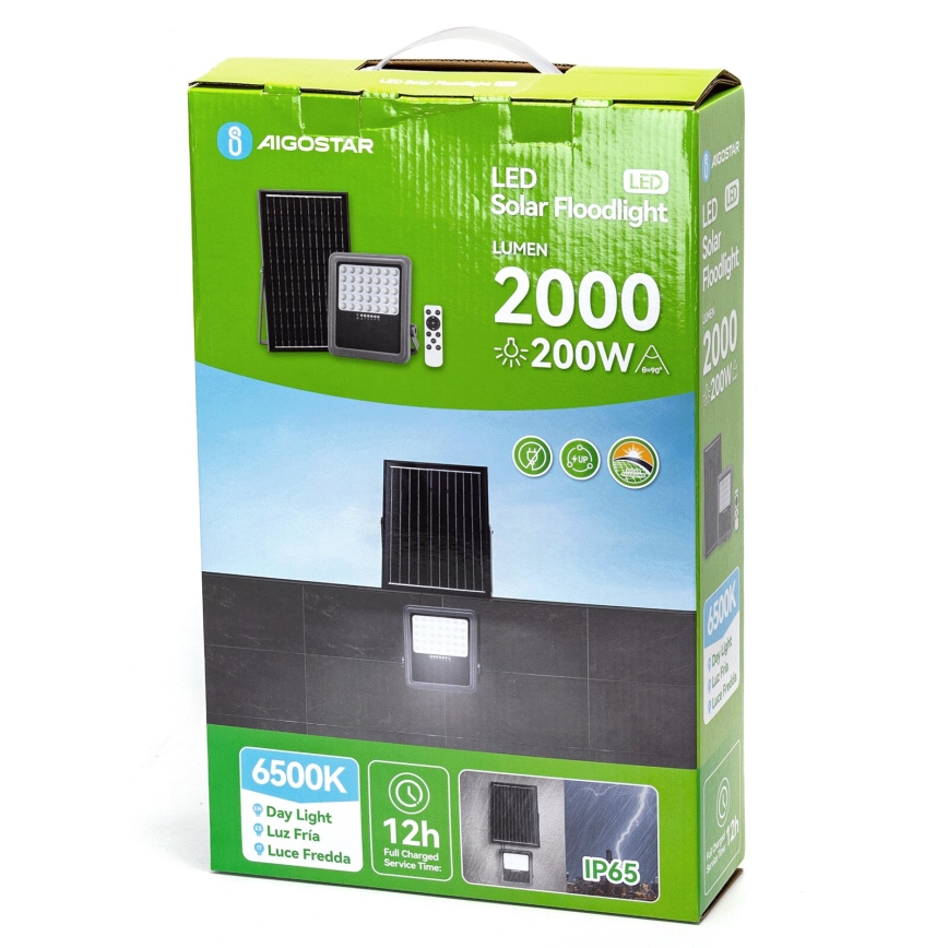 Aigostar - Projecteur solaire LED dimmable LED/200W/3,4V IP65 15000 mAh + télécommande