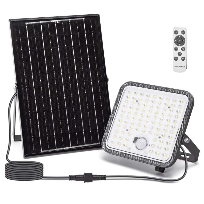 Aigostar - Projecteur solaire LED dimmable avec capteur LED/120W/3,4V 6500K IP66 8000 mAh + télécommande