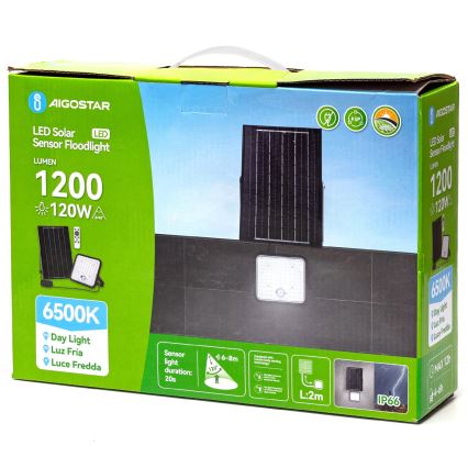 Aigostar - Projecteur solaire LED dimmable avec capteur LED/120W/3,4V 6500K IP66 8000 mAh + télécommande