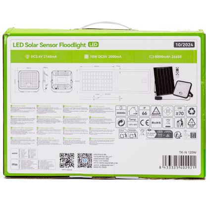 Aigostar - Projecteur solaire LED dimmable avec capteur LED/120W/3,4V 6500K IP66 8000 mAh + télécommande