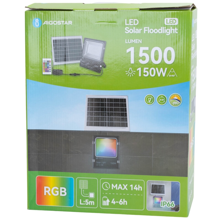 Aigostar - Projecteur solaire RGB à intensité variable LED/15W/3,2V IP66 + Télécommande