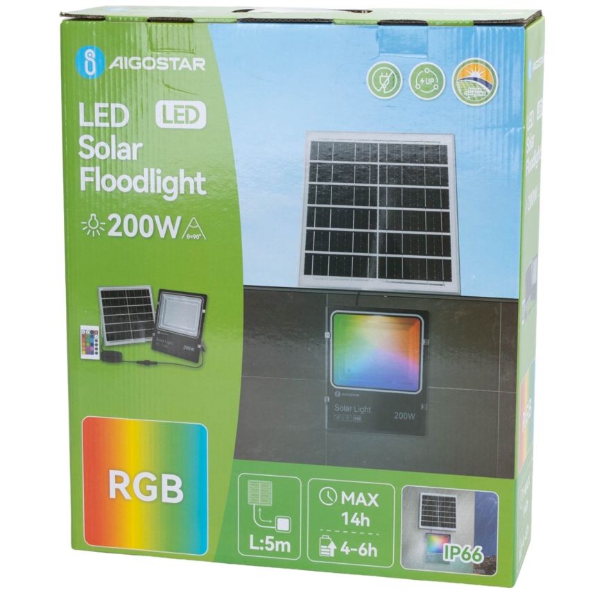 Aigostar - Projecteur solaire RGB à intensité variable LED/200W/3,2V IP66 + Télécommande