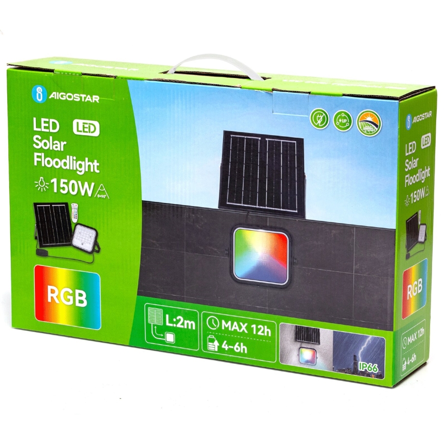 Aigostar - Projecteur solaire RGBW à intensité variable LED/150W/3,4V IP66 + Télécommande