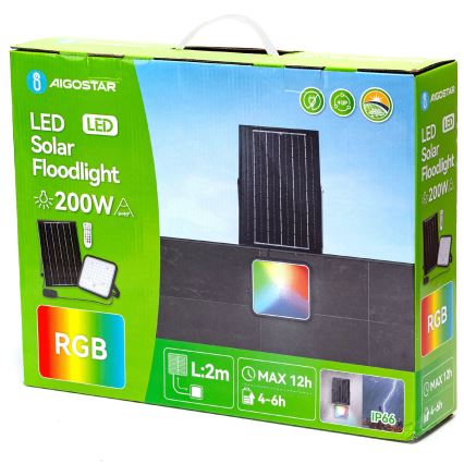 Aigostar - Projecteur solaire RGBW à intensité variable LED/200W/3,4V IP66 + Télécommande