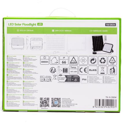 Aigostar - Projecteur solaire RGBW à intensité variable LED/200W/3,4V IP66 + Télécommande