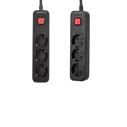Aigostar - Rallonge avec interrupteur 3Z Type F 1,5m noir