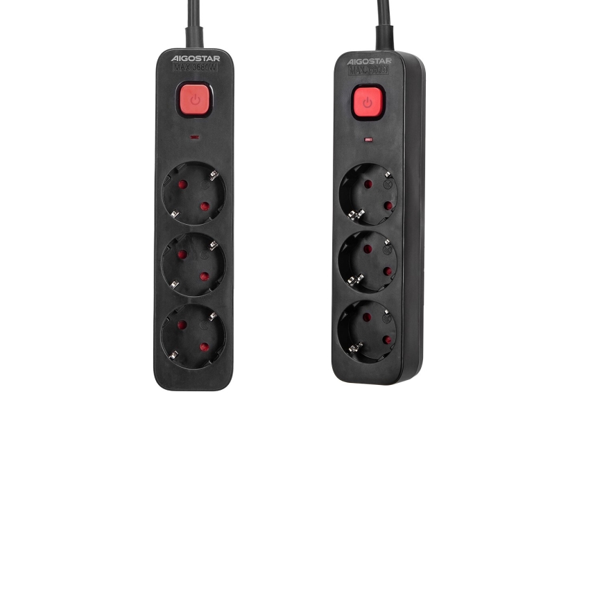 Aigostar - Rallonge avec interrupteur 3Z Type F 1,5m noir