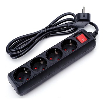 Aigostar - Rallonge avec interrupteur 4Z 1,5m SCHUKO noir