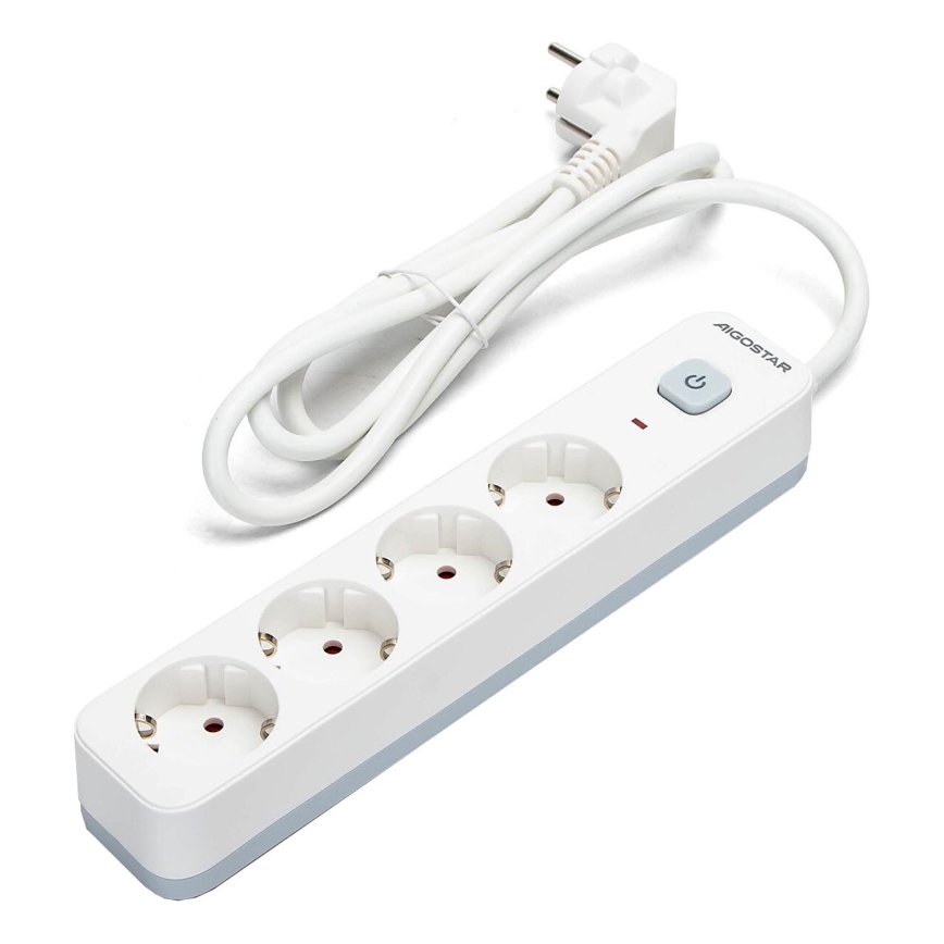 Aigostar - Rallonge avec interrupteur 4Z Type F 1,5m SCHUKO blanc