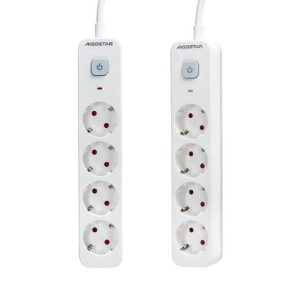 Aigostar - Rallonge avec interrupteur 4Z Type F 1,5m SCHUKO blanc