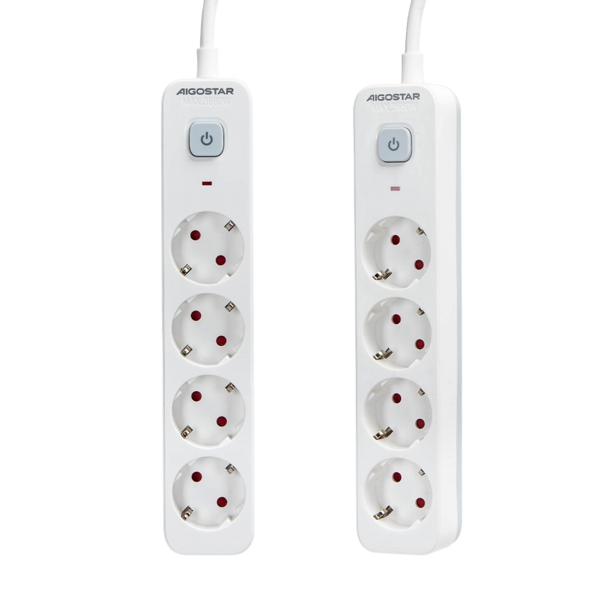 Aigostar - Rallonge avec interrupteur 4Z Type F 1,5m SCHUKO blanc