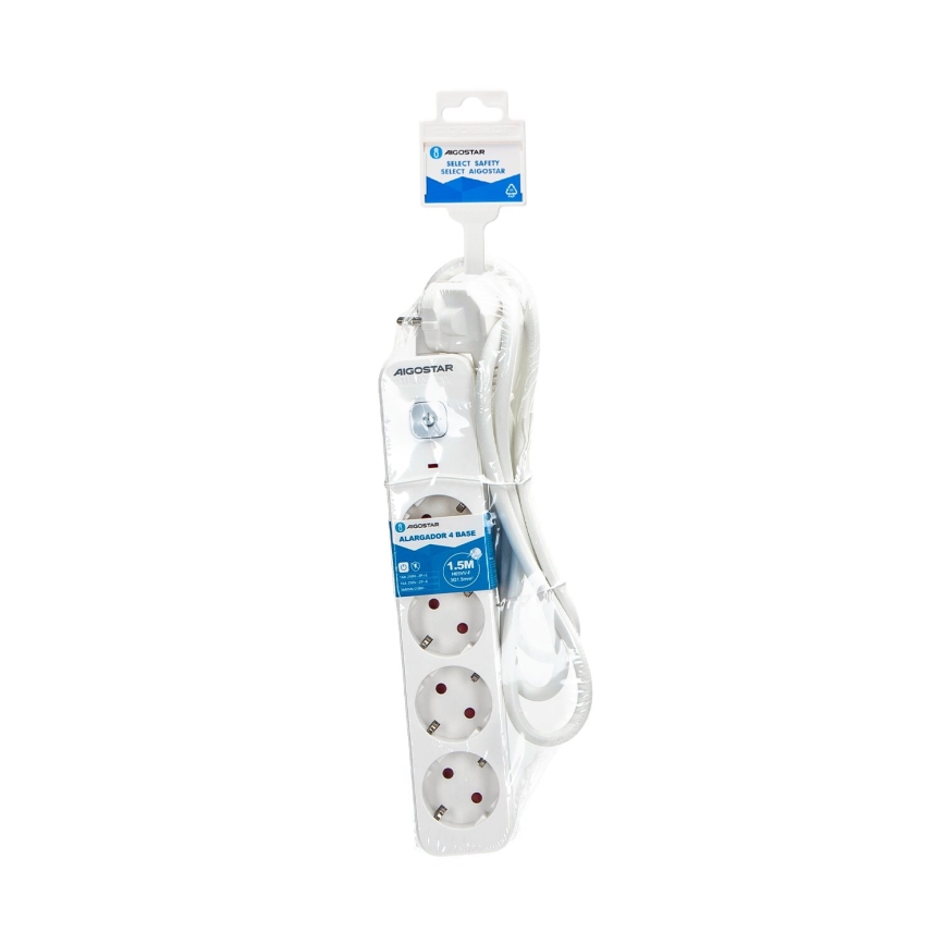 Aigostar - Rallonge avec interrupteur 4Z Type F 1,5m SCHUKO blanc