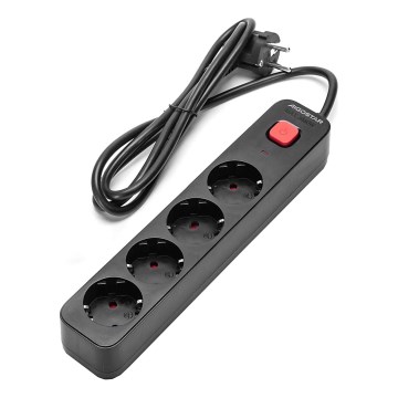 Aigostar - Rallonge avec interrupteur 4Z Type F 1,5m SCHUKO noir