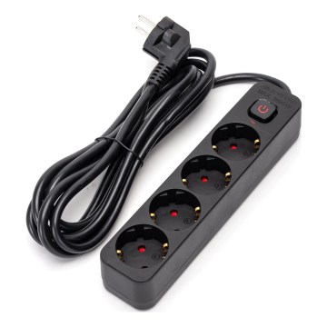 Aigostar - Rallonge avec interrupteur 4Z Type F 3m SCHUKO noir