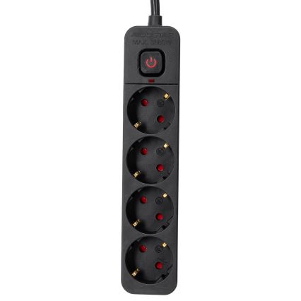 Aigostar - Rallonge avec interrupteur 4Z Type F 3m SCHUKO noir
