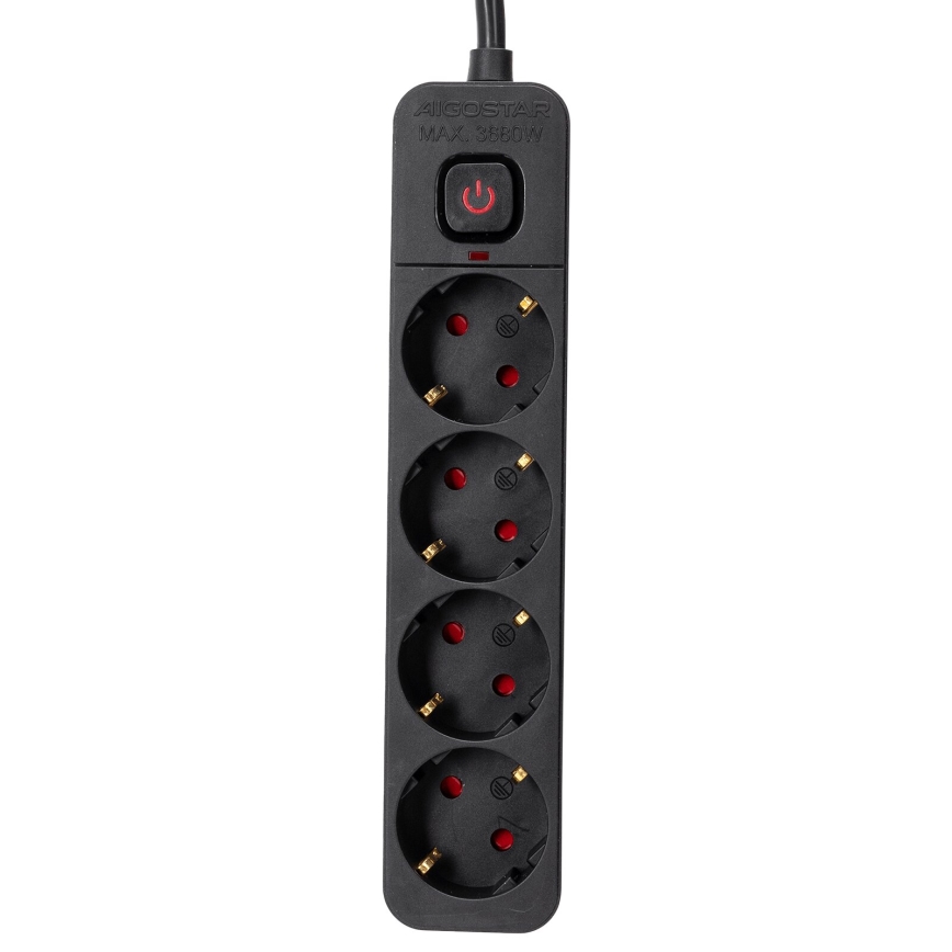 Aigostar - Rallonge avec interrupteur 4Z Type F 3m SCHUKO noir