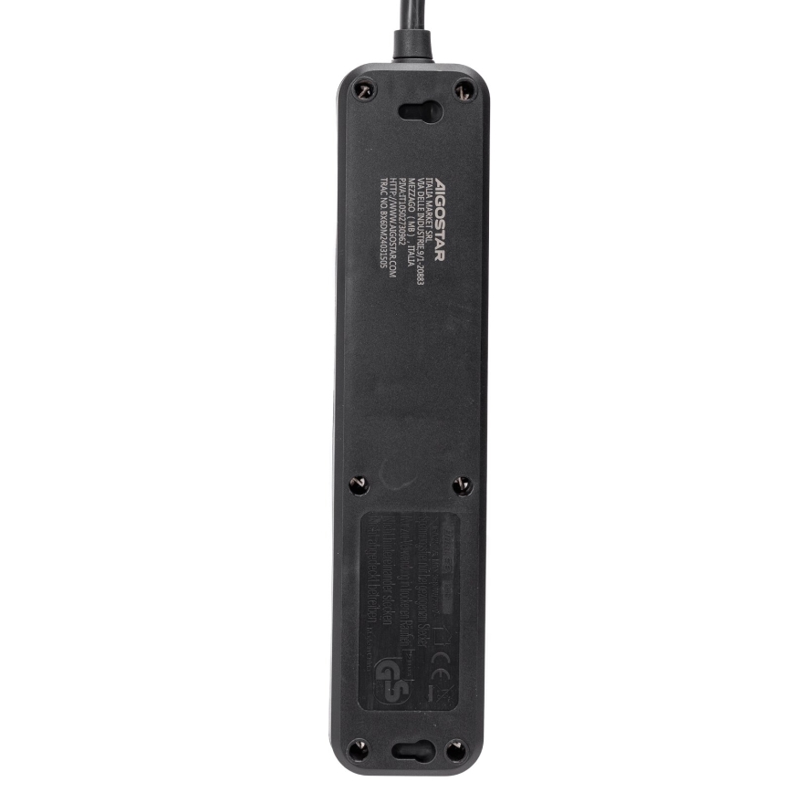 Aigostar - Rallonge avec interrupteur 4Z Type F 3m SCHUKO noir