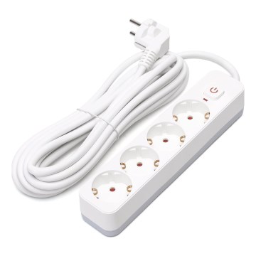 Aigostar - Rallonge avec interrupteur 4Z Type F 5m SCHUKO blanc