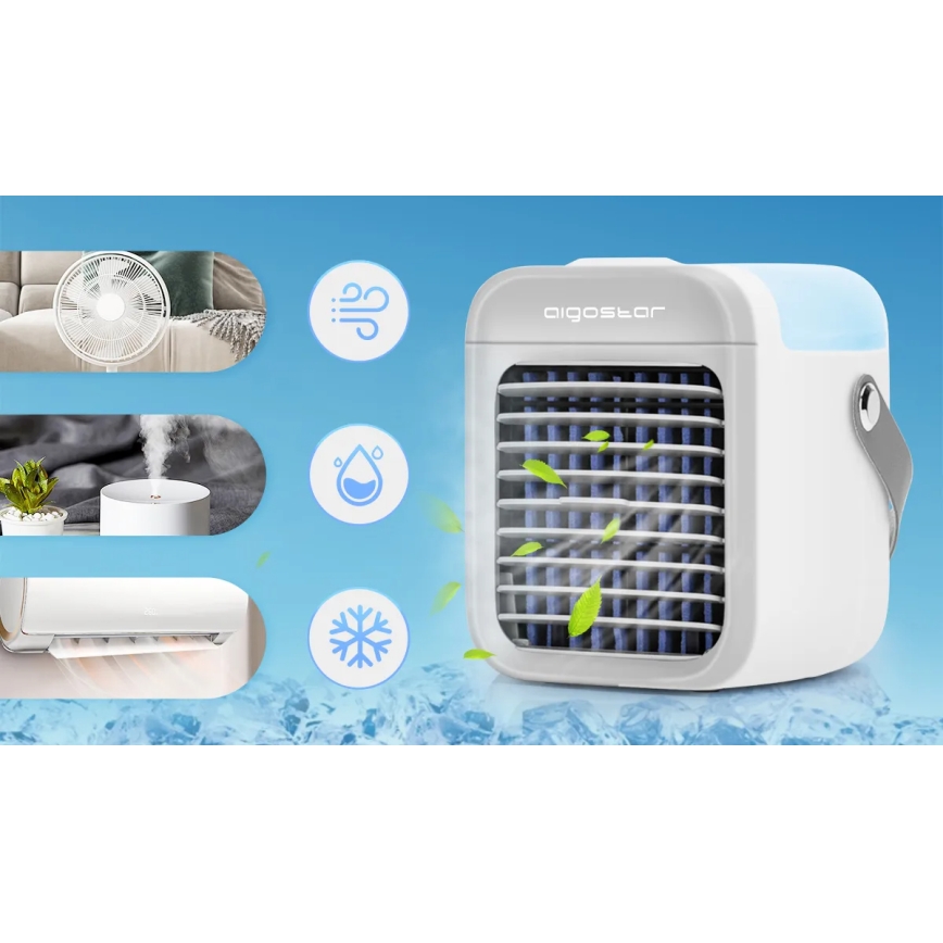 Aigostar - Refroidisseur d'air portable 8W/5V blanc