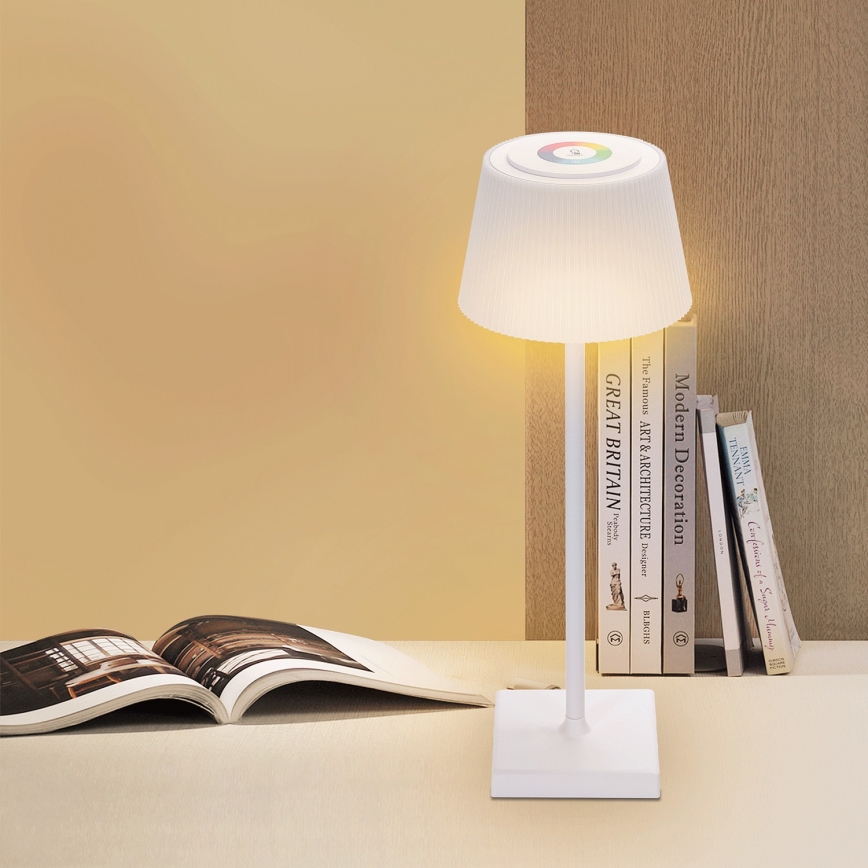 Aigostar - Lampe de table RGBW extérieure à intensité variable rechargeable LED/4W/5V 3600mAh blanche IP54