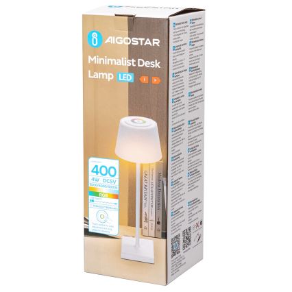 Aigostar - Lampe de table RGBW extérieure à intensité variable rechargeable LED/4W/5V 3600mAh blanche IP54