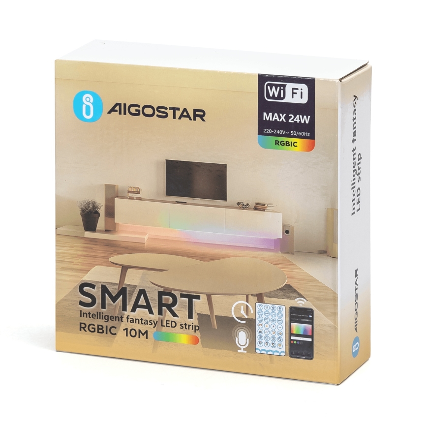 Aigostar - Ruban LED RGBIC dimmable 10 m LED/24W/24V + télécommande Wi-Fi