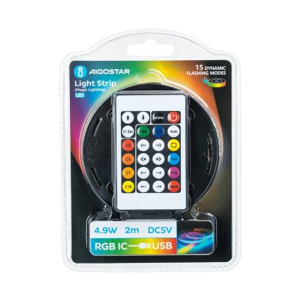 Aigostar - Ruban LED RGBIC dimmable 2 m LED/4,9W/5V + télécommande