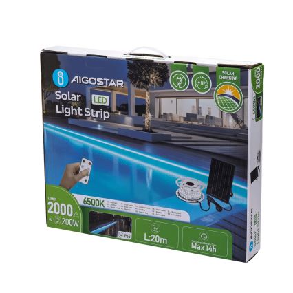 Aigostar - Ruban solaire LED dimmable/20W/3,2V 20 m 6500K IP65 + télécommande