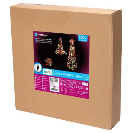 Aigostar - Sapin de Noël LED d'extérieur 100 LED 1,5 m IP44 rouge et blanc froid