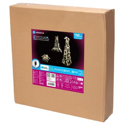 Aigostar - Sapin de Noël LED d'extérieur, 100 LED, 1,5 m, IP44, blanc/doré, lumière blanche froide